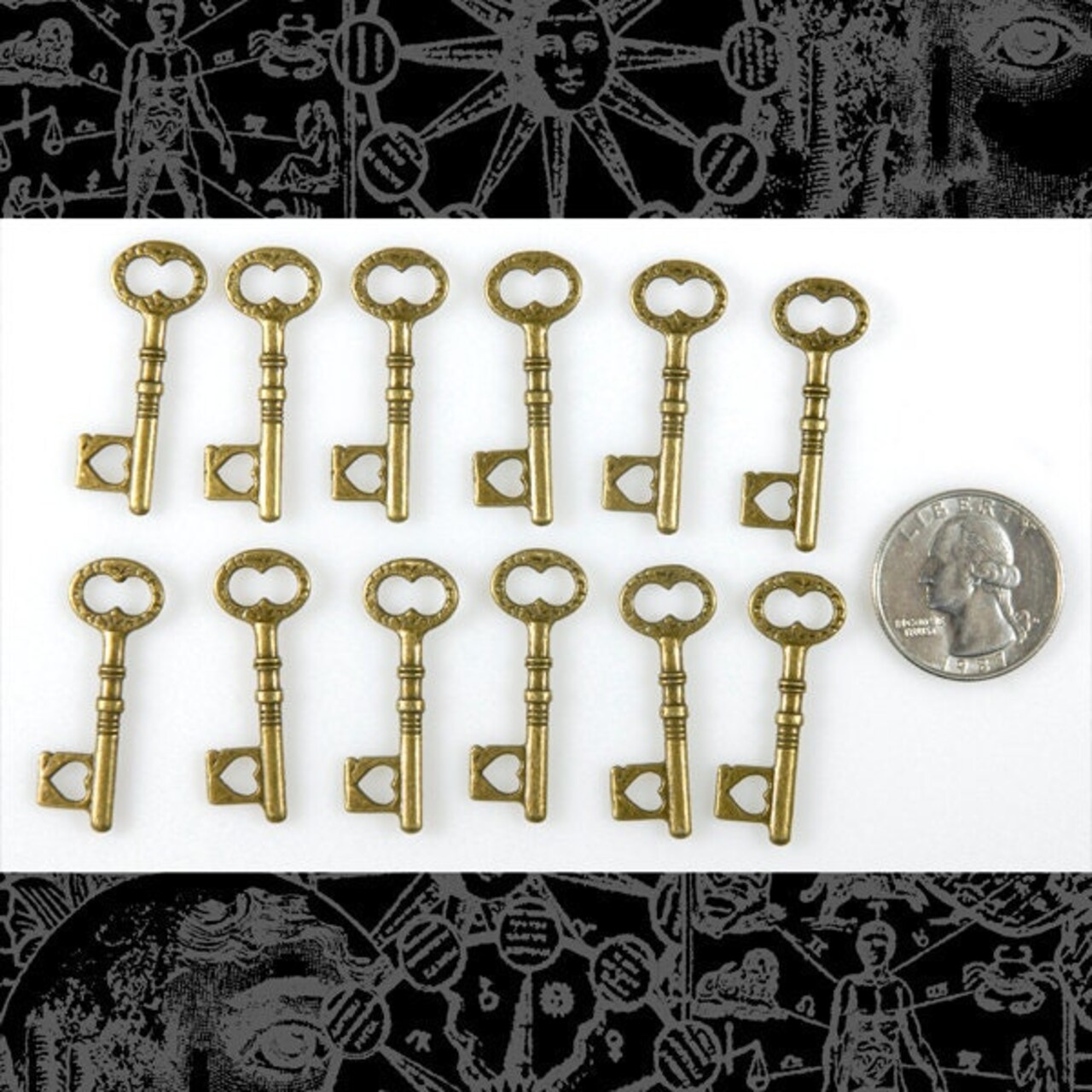 Bronze Finish Medium-Sized Antiqued Style Key Charms - Set of Twelve - ZB-C14